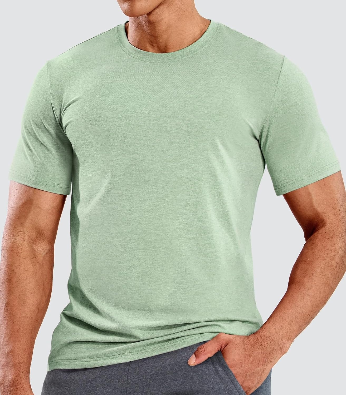 image:imageMIER Mens T Shirts Short Sleeve Dry Fit Soft Athletic Tshirt Moisture Wicking Active Casual Running Tee Tops Crew NeckHeather Sage Green