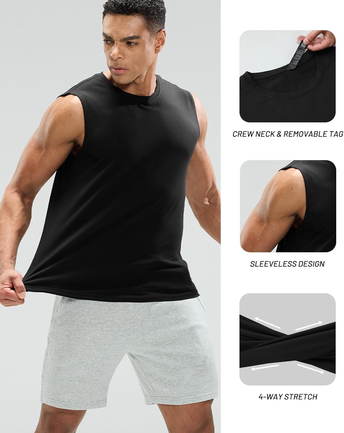 image:imageMIER Mens Tank Tops Cotton Sleeveless Muscle Shirts for Workout Running Athletic Gym Lounge Casual BreathableBlack