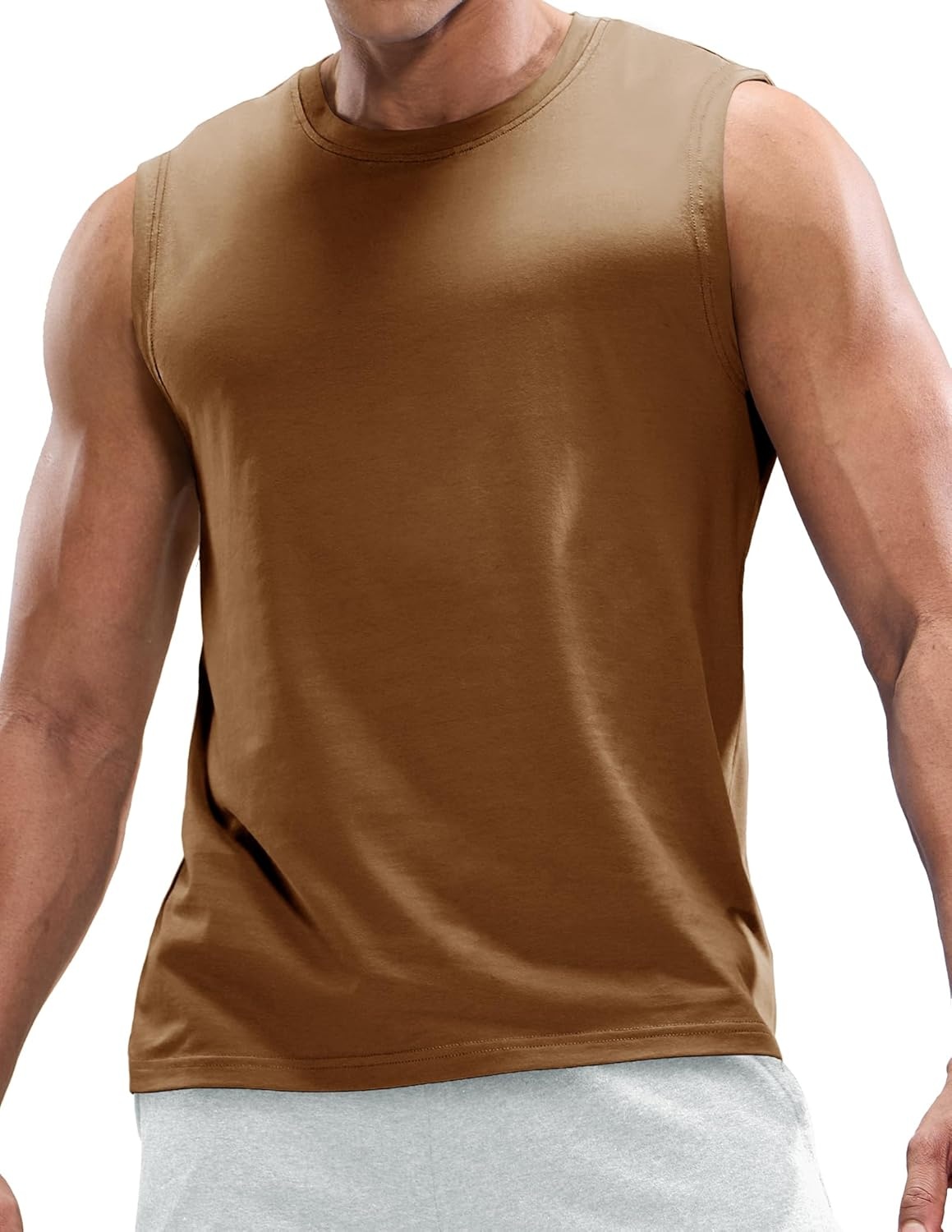 image:imageMIER Mens Tank Tops Cotton Sleeveless Muscle Shirts for Workout Running Athletic Gym Lounge Casual BreathableBrown