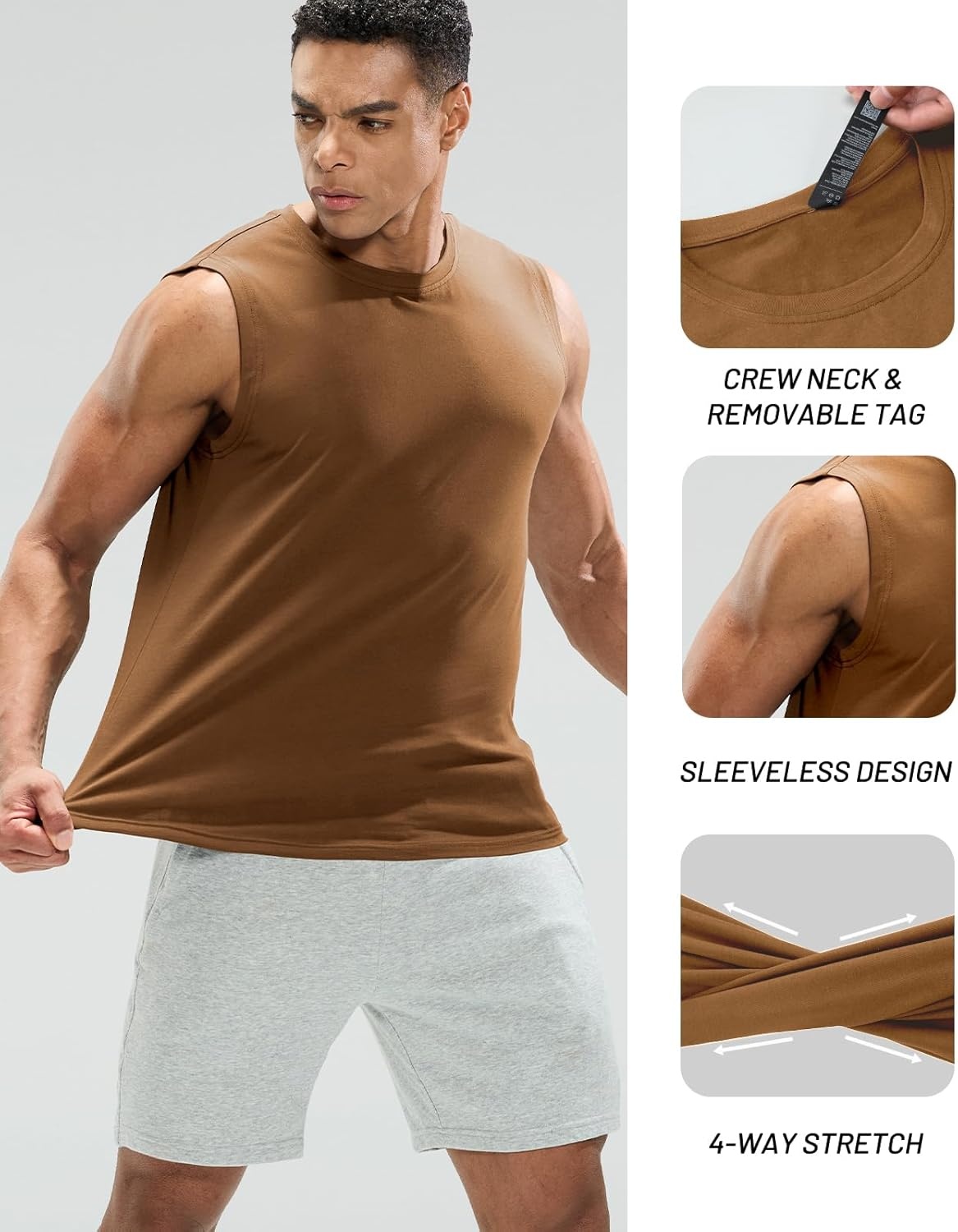 image:imageMIER Mens Tank Tops Cotton Sleeveless Muscle Shirts for Workout Running Athletic Gym Lounge Casual BreathableBrown