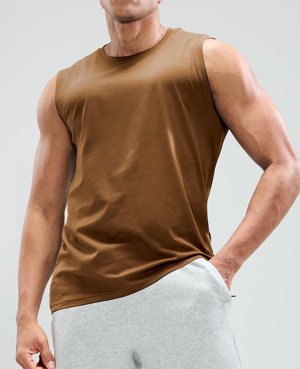 image:imageMIER Mens Tank Tops Cotton Sleeveless Muscle Shirts for Workout Running Athletic Gym Lounge Casual BreathableBrown