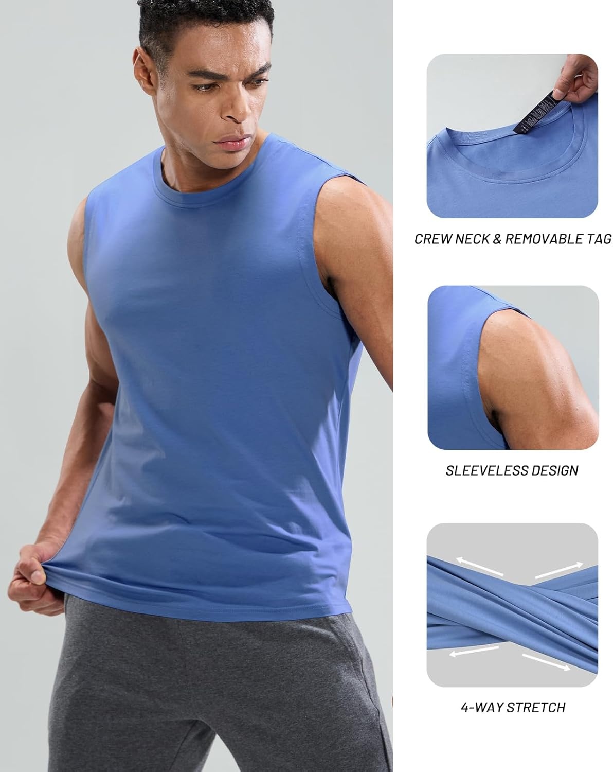 image:imageMIER Mens Tank Tops Cotton Sleeveless Muscle Shirts for Workout Running Athletic Gym Lounge Casual BreathableDusty Blue
