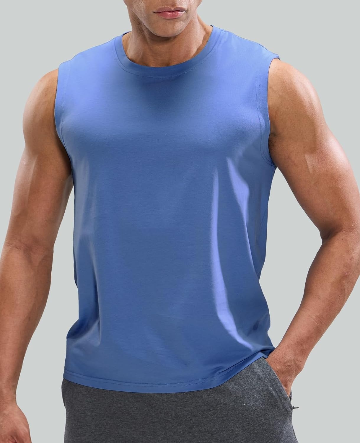 image:imageMIER Mens Tank Tops Cotton Sleeveless Muscle Shirts for Workout Running Athletic Gym Lounge Casual BreathableDusty Blue