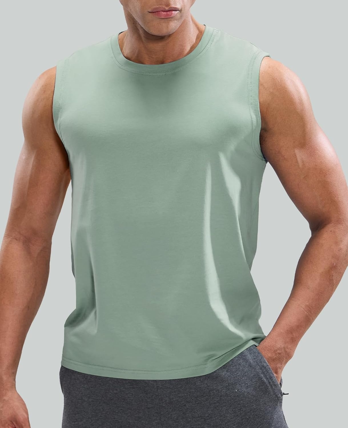 image:imageMIER Mens Tank Tops Cotton Sleeveless Muscle Shirts for Workout Running Athletic Gym Lounge Casual BreathableDusty Green