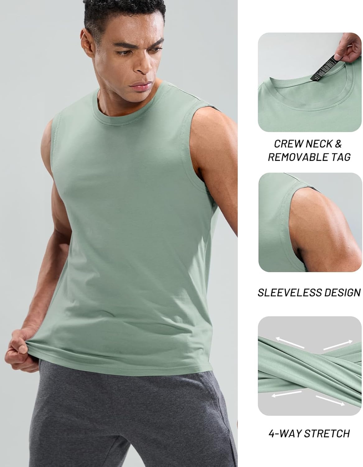 image:imageMIER Mens Tank Tops Cotton Sleeveless Muscle Shirts for Workout Running Athletic Gym Lounge Casual BreathableDusty Green