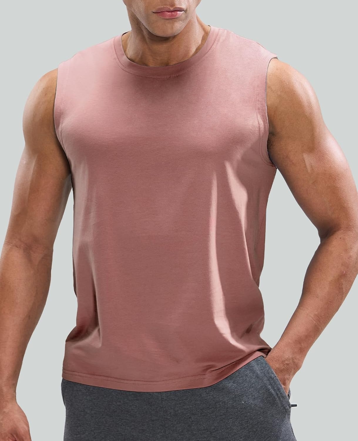 image:imageMIER Mens Tank Tops Cotton Sleeveless Muscle Shirts for Workout Running Athletic Gym Lounge Casual BreathableDusty Pink