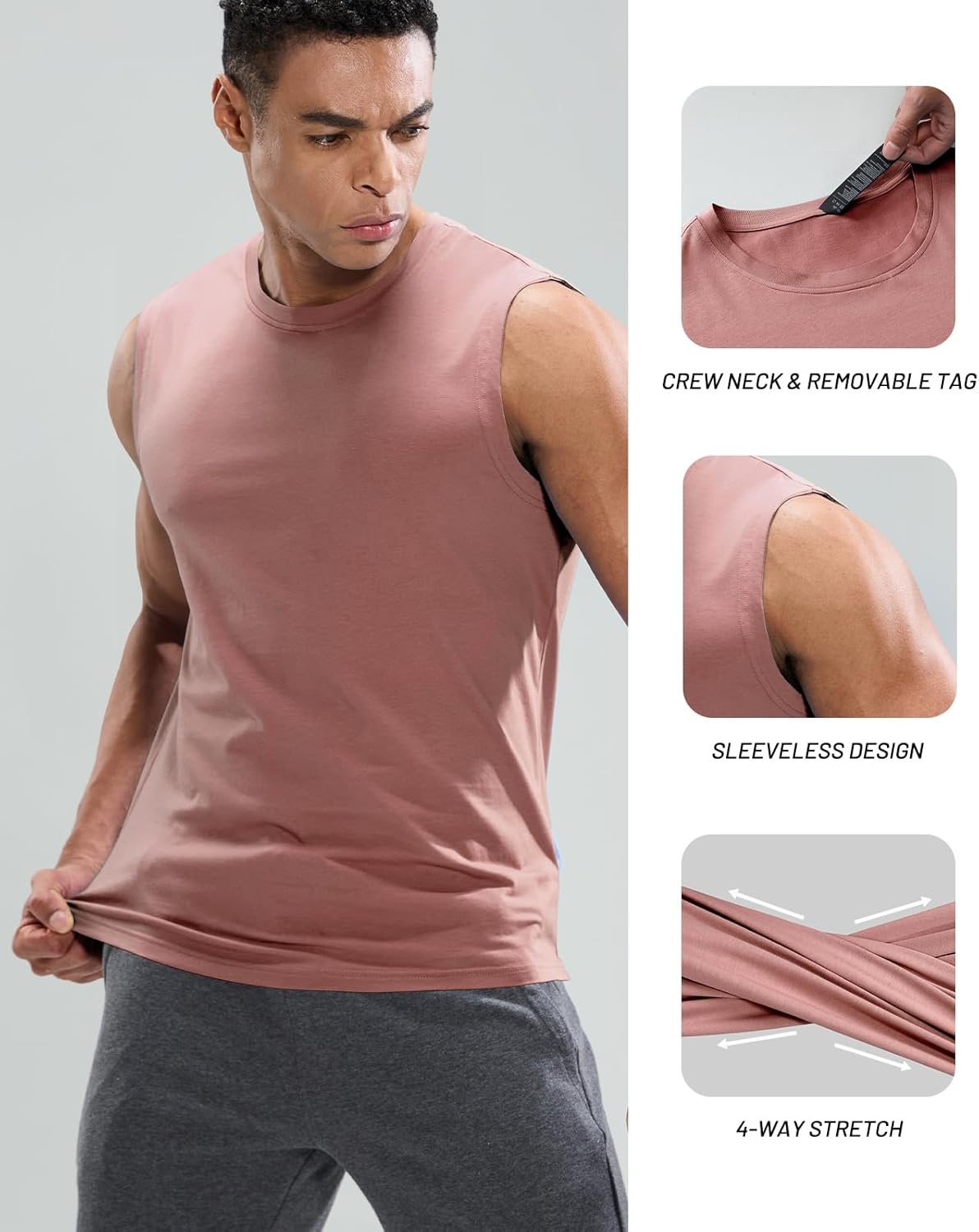 image:imageMIER Mens Tank Tops Cotton Sleeveless Muscle Shirts for Workout Running Athletic Gym Lounge Casual BreathableDusty Pink