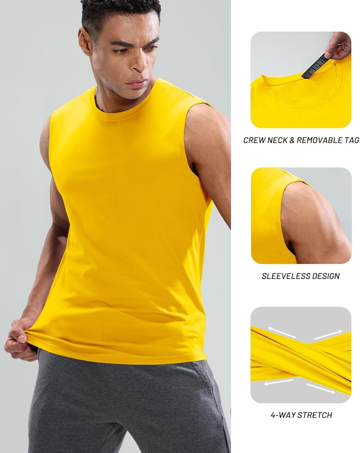 image:imageMIER Mens Tank Tops Cotton Sleeveless Muscle Shirts for Workout Running Athletic Gym Lounge Casual BreathableGold