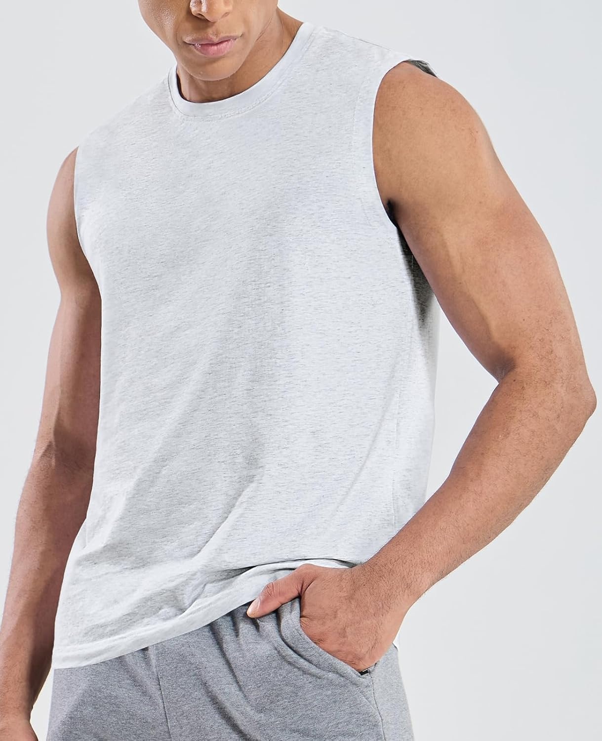 image:imageMIER Mens Tank Tops Cotton Sleeveless Muscle Shirts for Workout Running Athletic Gym Lounge Casual BreathableHeather Beige