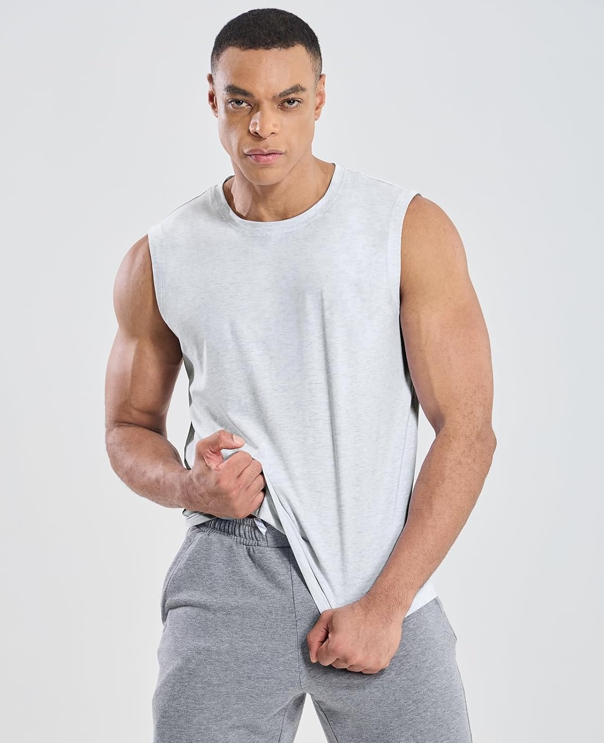image:imageMIER Mens Tank Tops Cotton Sleeveless Muscle Shirts for Workout Running Athletic Gym Lounge Casual BreathableHeather Beige
