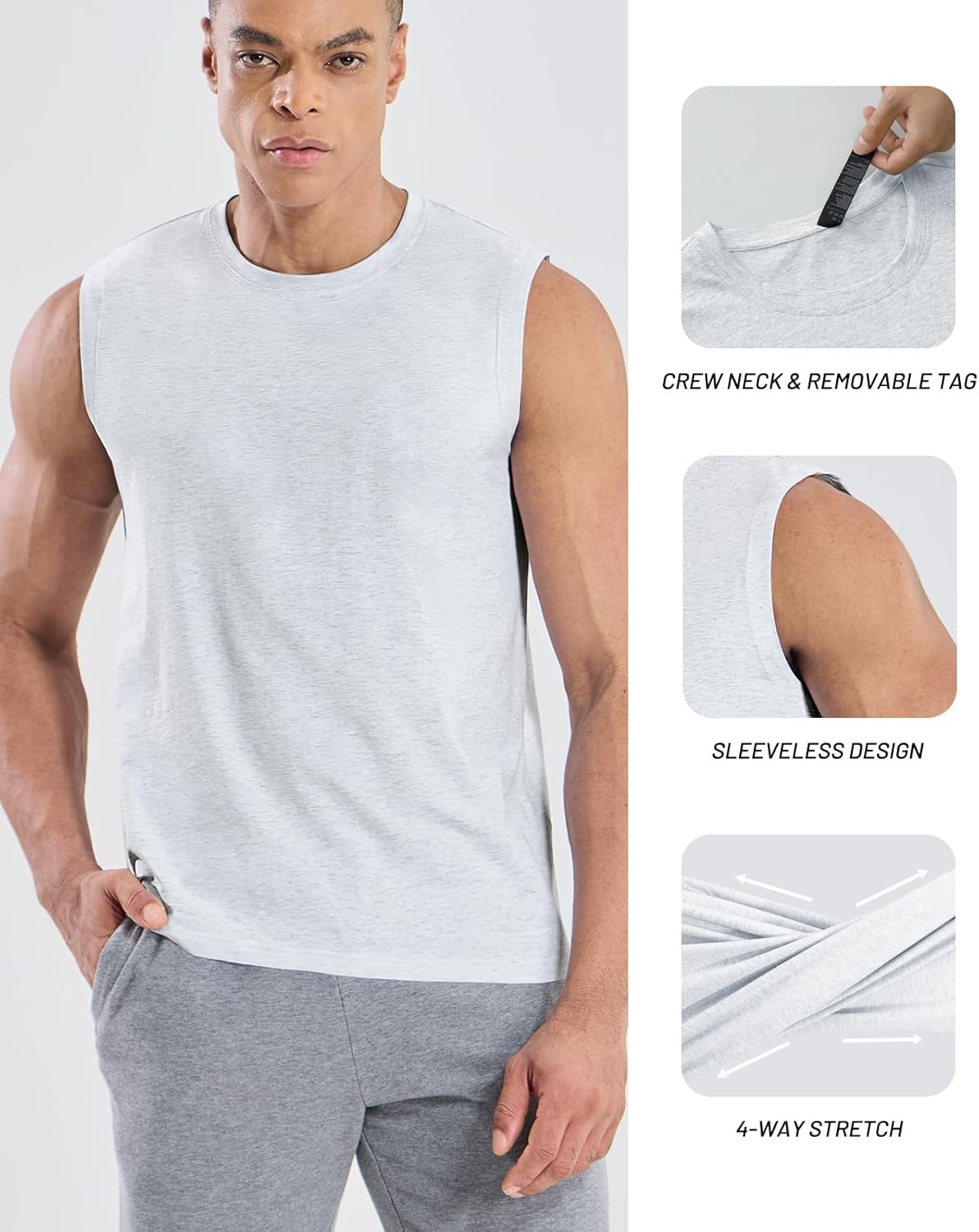 image:imageMIER Mens Tank Tops Cotton Sleeveless Muscle Shirts for Workout Running Athletic Gym Lounge Casual BreathableHeather Beige