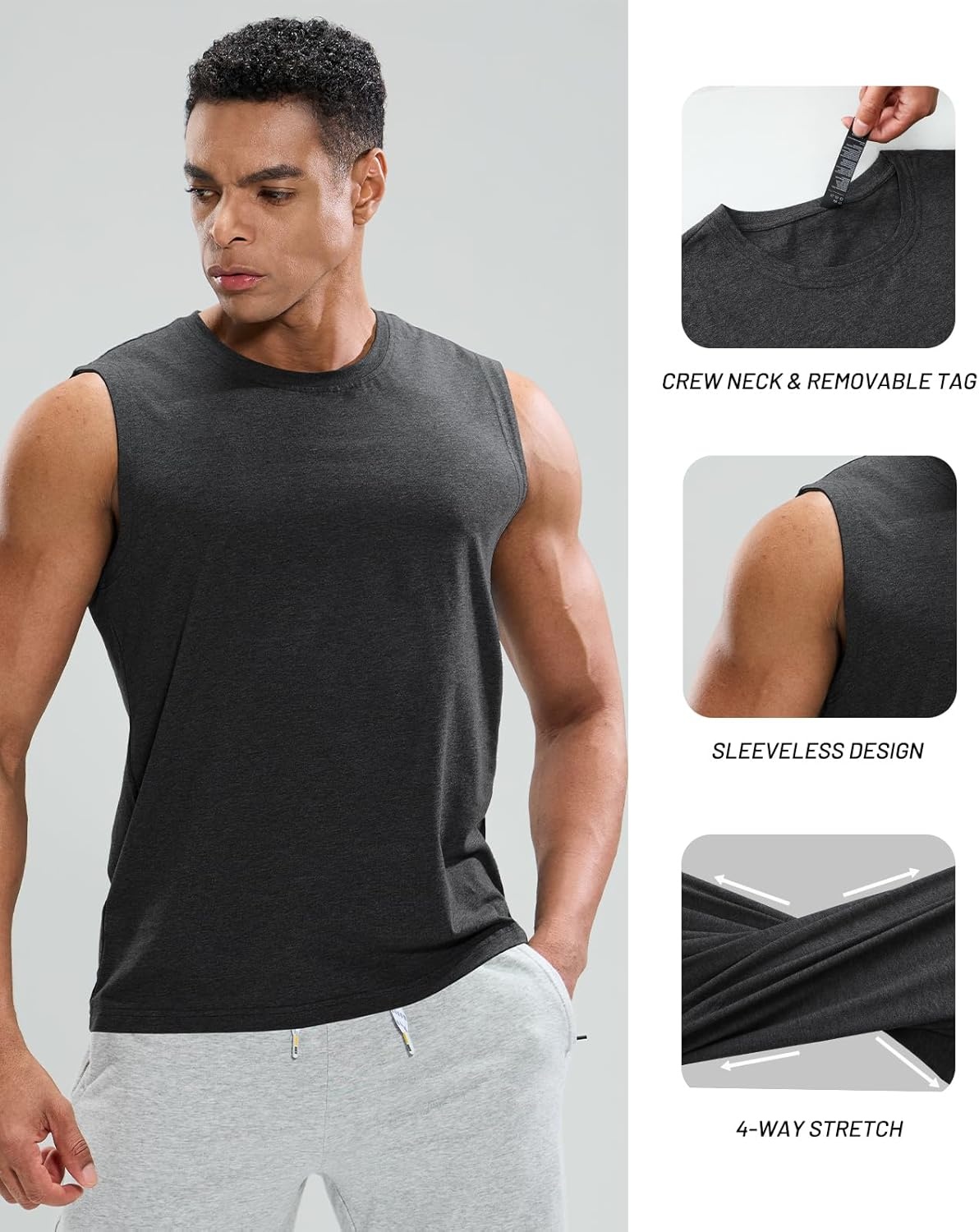 image:imageMIER Mens Tank Tops Cotton Sleeveless Muscle Shirts for Workout Running Athletic Gym Lounge Casual BreathableHeather Dark Grey