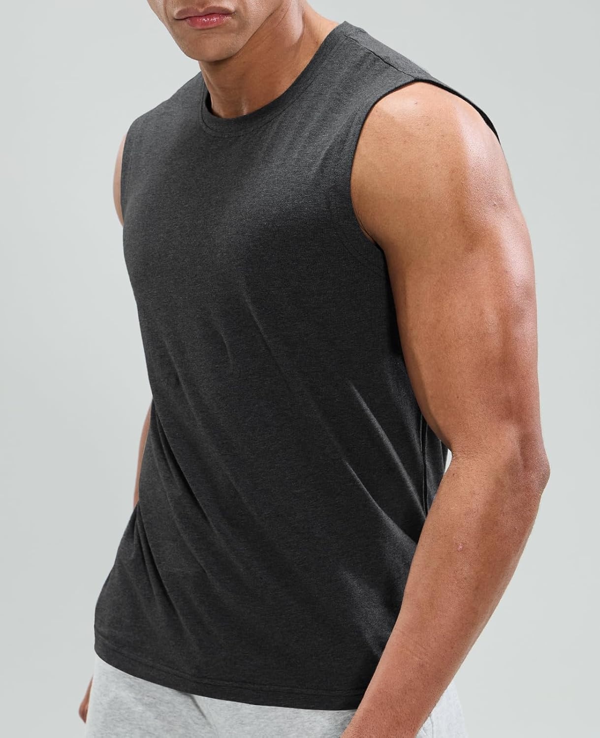 image:imageMIER Mens Tank Tops Cotton Sleeveless Muscle Shirts for Workout Running Athletic Gym Lounge Casual BreathableHeather Dark Grey