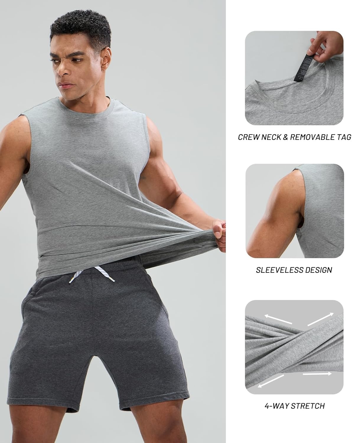 image:imageMIER Mens Tank Tops Cotton Sleeveless Muscle Shirts for Workout Running Athletic Gym Lounge Casual BreathableHeather Light Grey