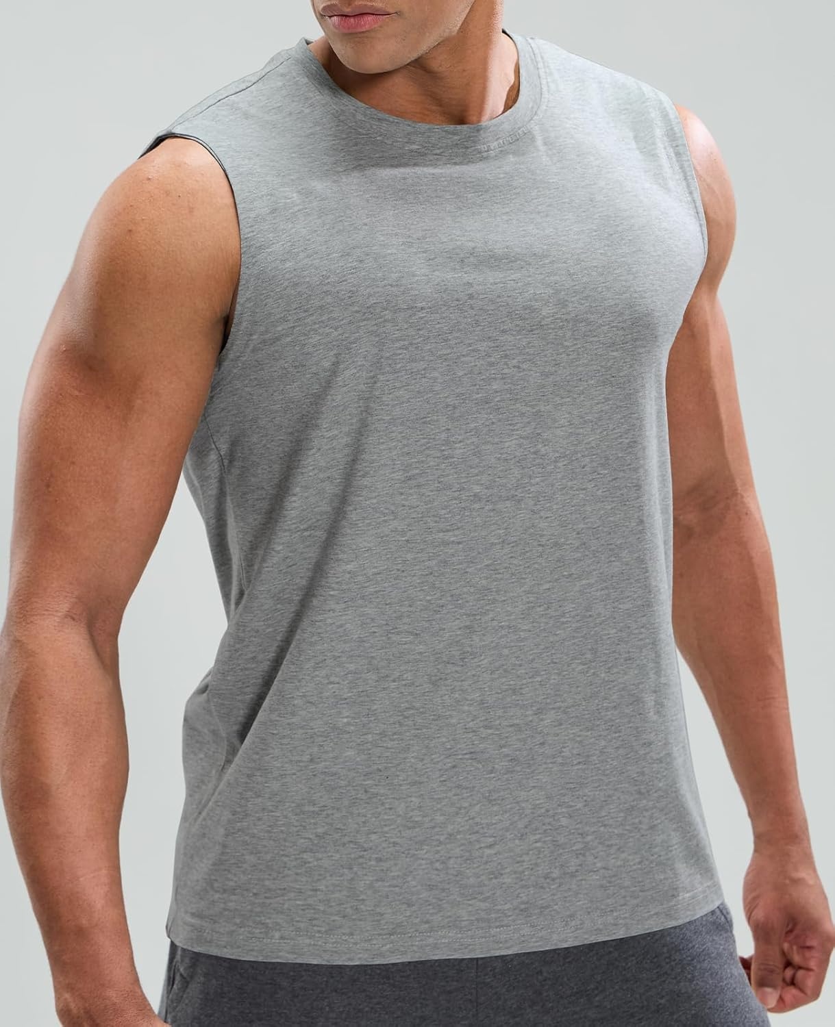 image:imageMIER Mens Tank Tops Cotton Sleeveless Muscle Shirts for Workout Running Athletic Gym Lounge Casual BreathableHeather Light Grey
