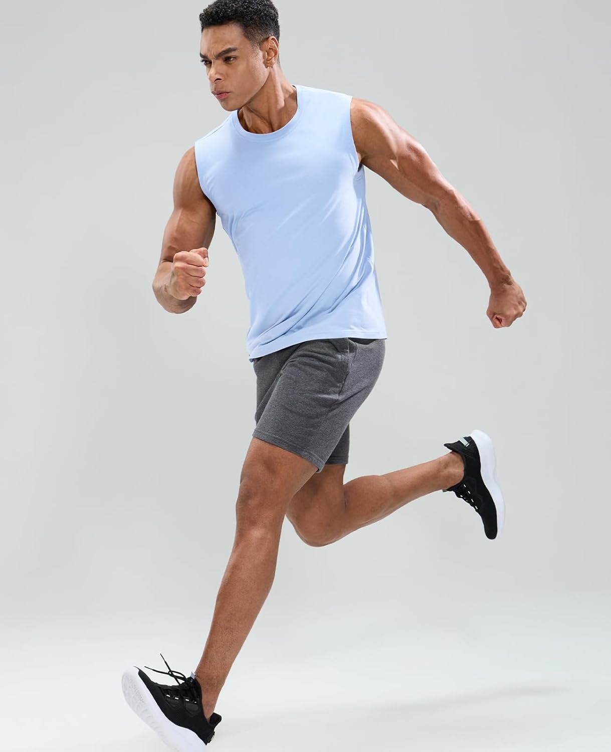 image:imageMIER Mens Tank Tops Cotton Sleeveless Muscle Shirts for Workout Running Athletic Gym Lounge Casual BreathableLight Blue