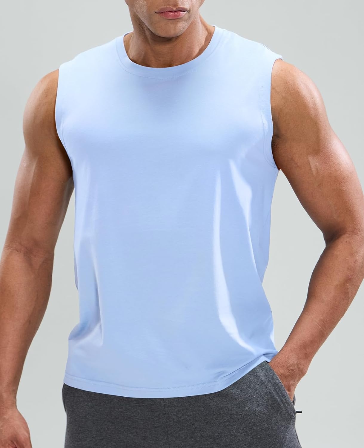 image:imageMIER Mens Tank Tops Cotton Sleeveless Muscle Shirts for Workout Running Athletic Gym Lounge Casual BreathableLight Blue