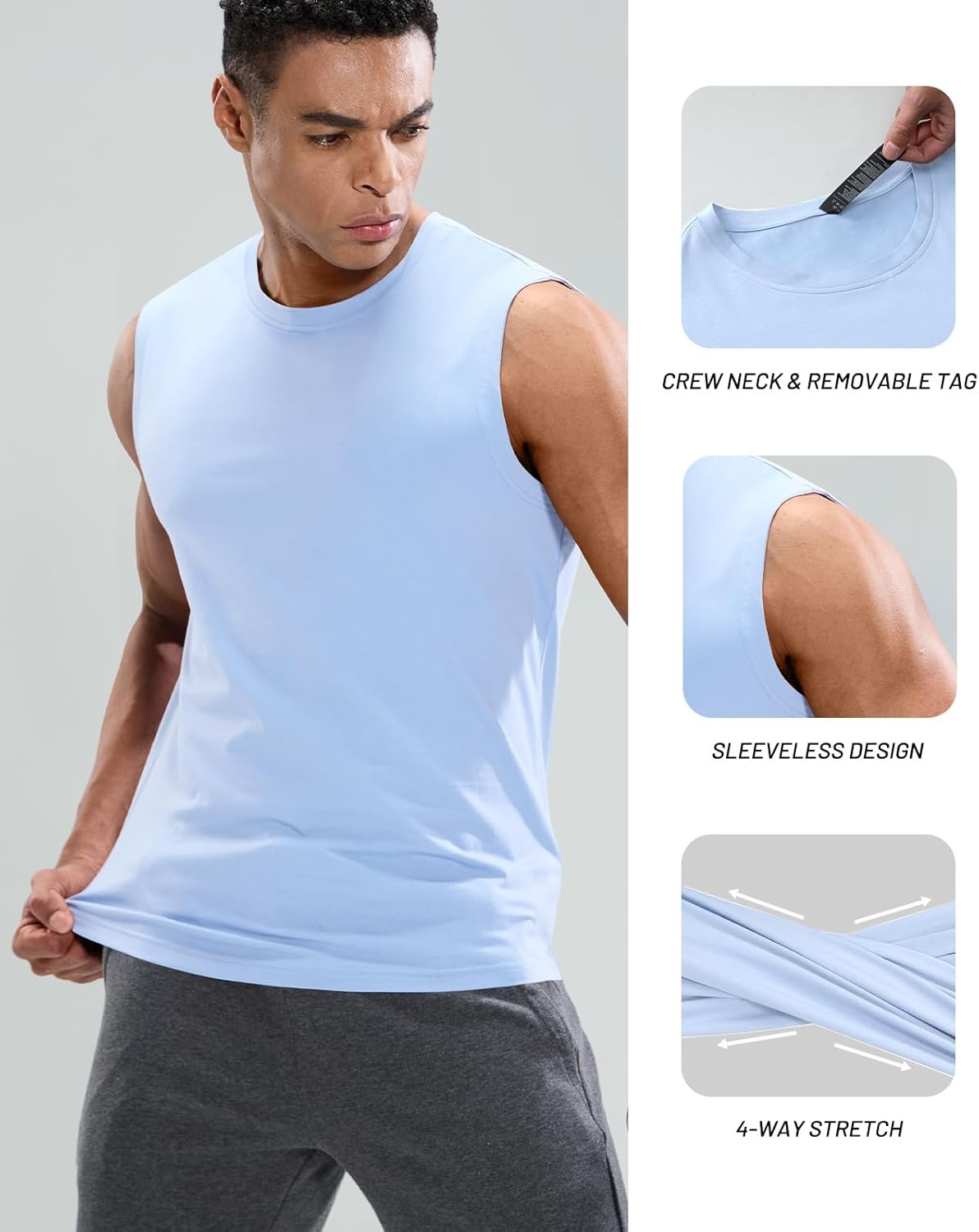 image:imageMIER Mens Tank Tops Cotton Sleeveless Muscle Shirts for Workout Running Athletic Gym Lounge Casual BreathableLight Blue