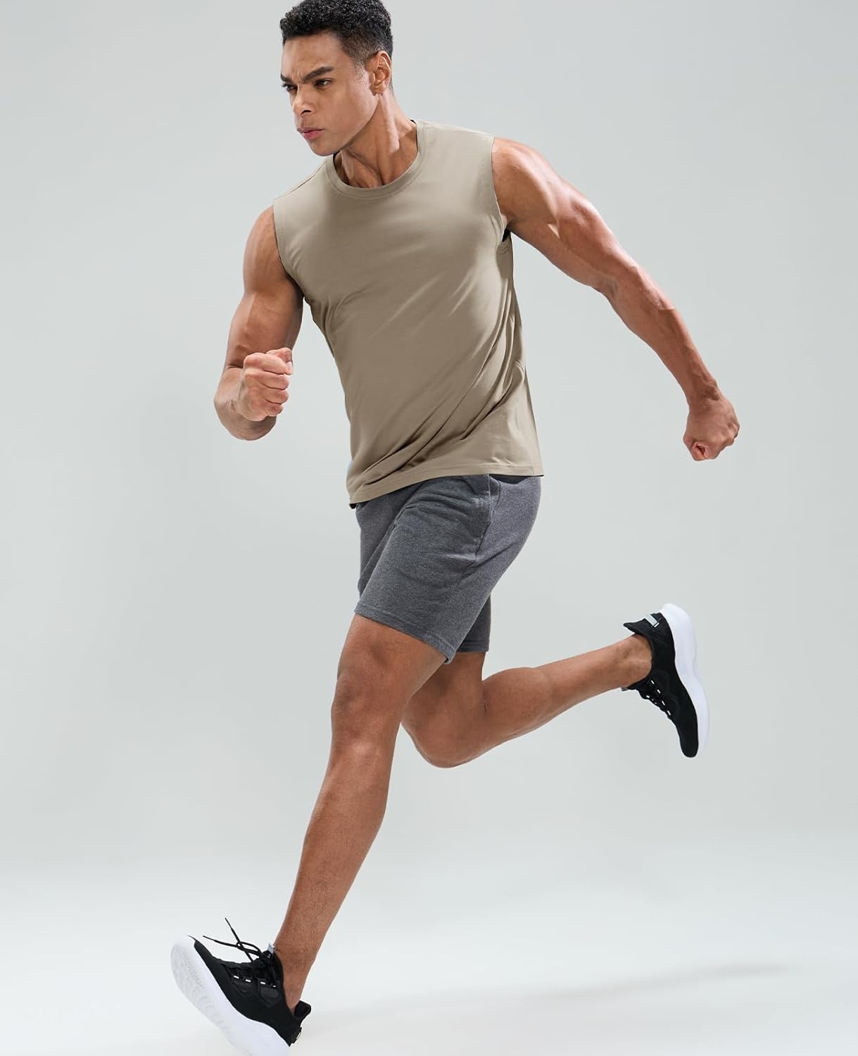 image:imageMIER Mens Tank Tops Cotton Sleeveless Muscle Shirts for Workout Running Athletic Gym Lounge Casual BreathableLight Khaki
