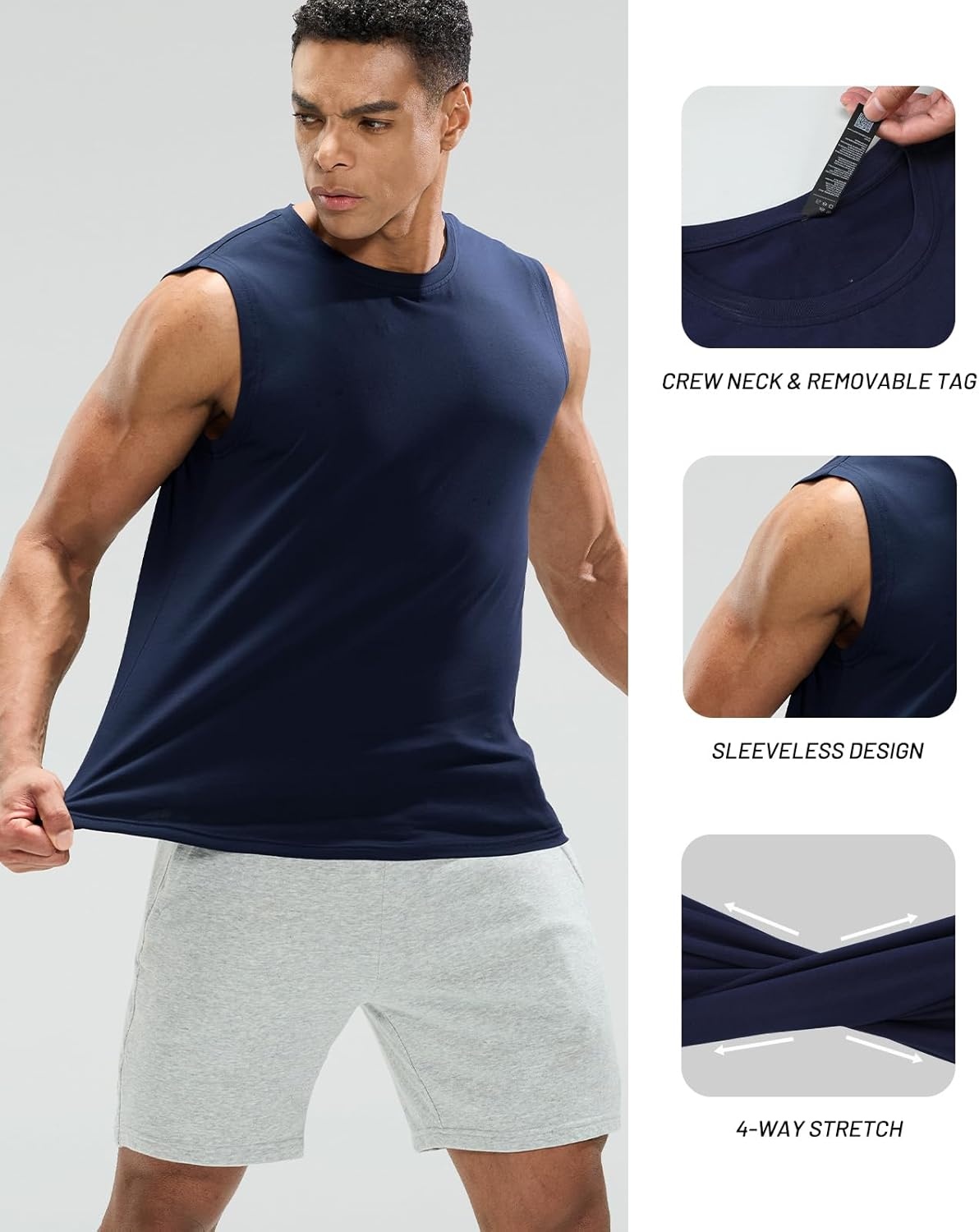 image:imageMIER Mens Tank Tops Cotton Sleeveless Muscle Shirts for Workout Running Athletic Gym Lounge Casual BreathableNavy