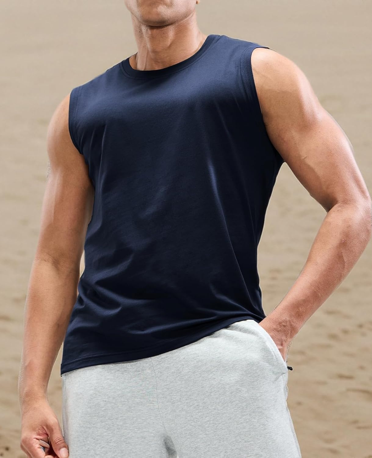 image:imageMIER Mens Tank Tops Cotton Sleeveless Muscle Shirts for Workout Running Athletic Gym Lounge Casual BreathableNavy