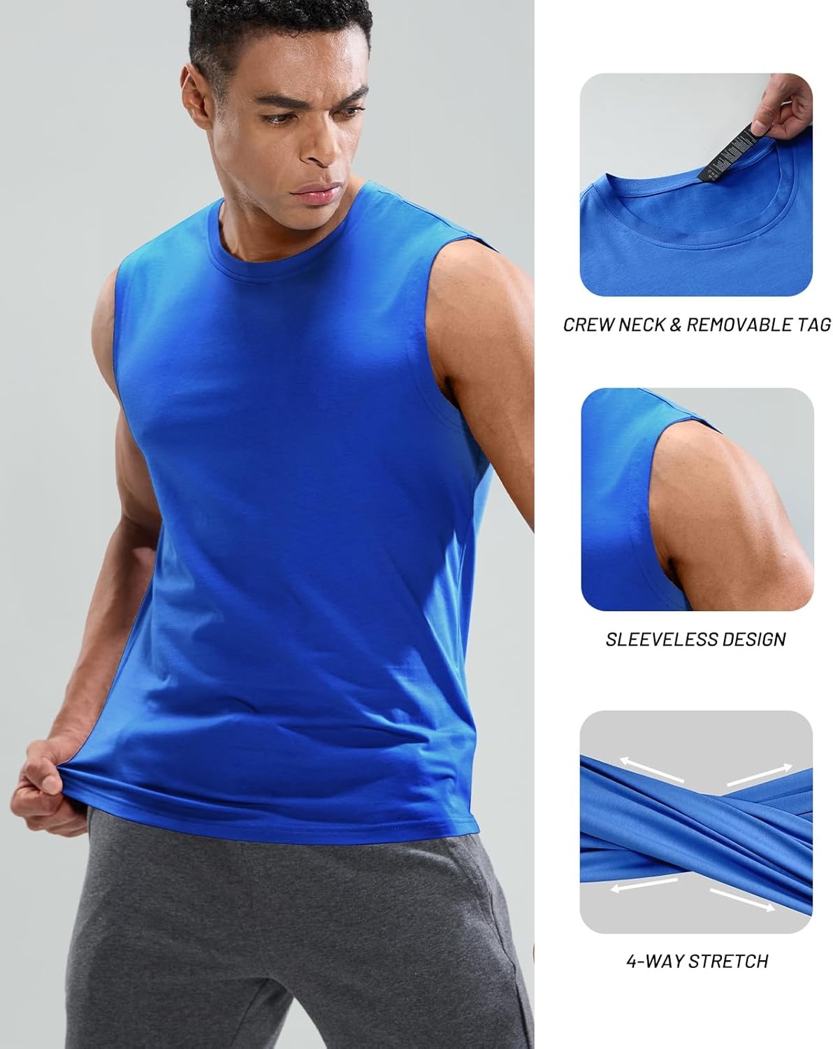image:imageMIER Mens Tank Tops Cotton Sleeveless Muscle Shirts for Workout Running Athletic Gym Lounge Casual BreathableRoyal Blue