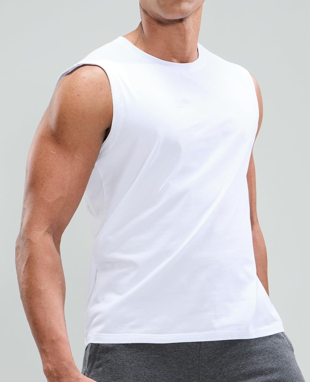 image:imageMIER Mens Tank Tops Cotton Sleeveless Muscle Shirts for Workout Running Athletic Gym Lounge Casual BreathableWhite