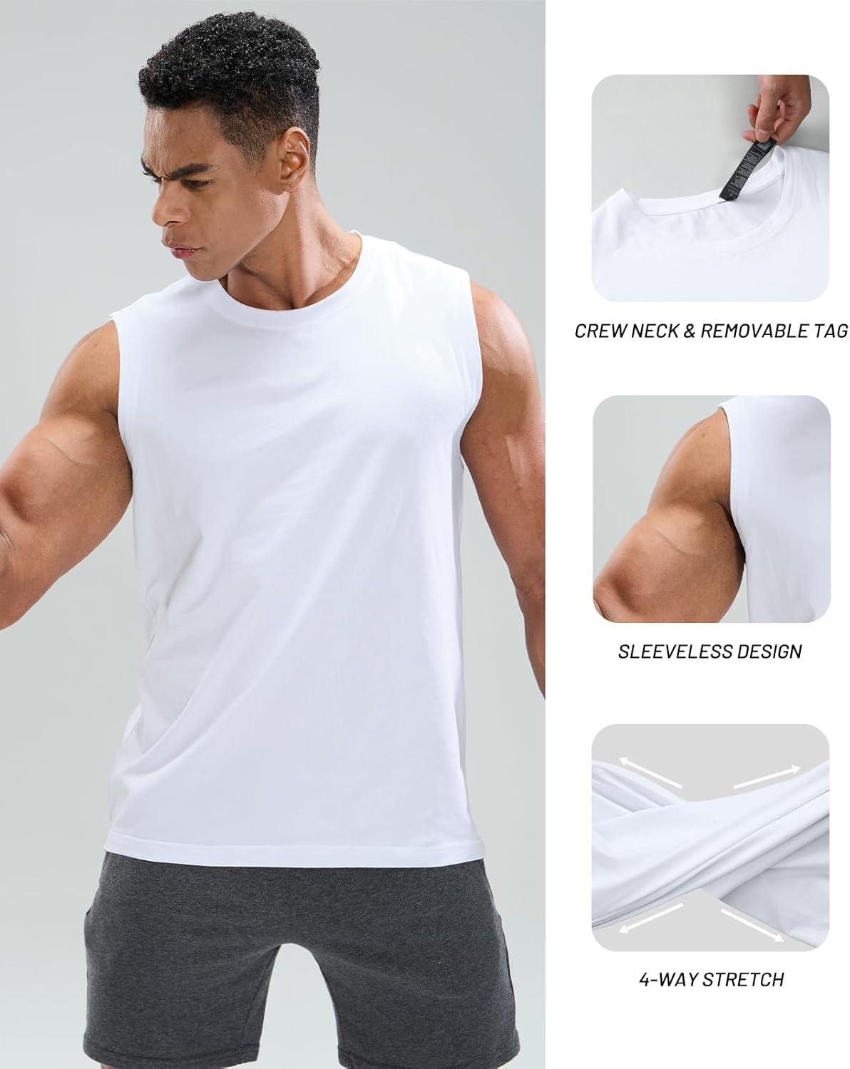 image:imageMIER Mens Tank Tops Cotton Sleeveless Muscle Shirts for Workout Running Athletic Gym Lounge Casual BreathableWhite
