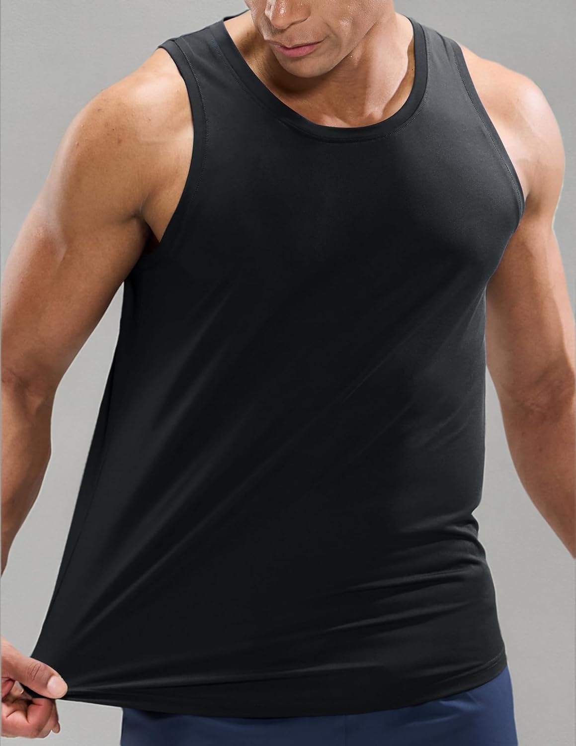 image:imageMIER Mens Tank Tops Workout Sleeveless Tee Shirts Muscle Athletic Gym Running Beach Tanks for Men Quick DryBlack