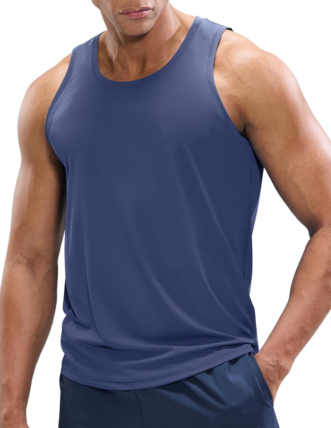 image:imageMIER Mens Tank Tops Workout Sleeveless Tee Shirts Muscle Athletic Gym Running Beach Tanks for Men Quick DryDark Dusty Blue