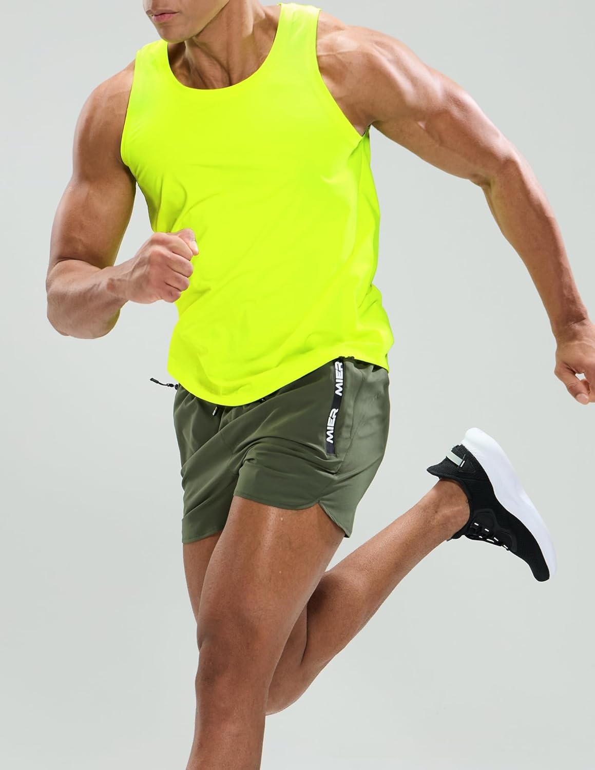 image:imageMIER Mens Tank Tops Workout Sleeveless Tee Shirts Muscle Athletic Gym Running Beach Tanks for Men Quick DryLemon Green