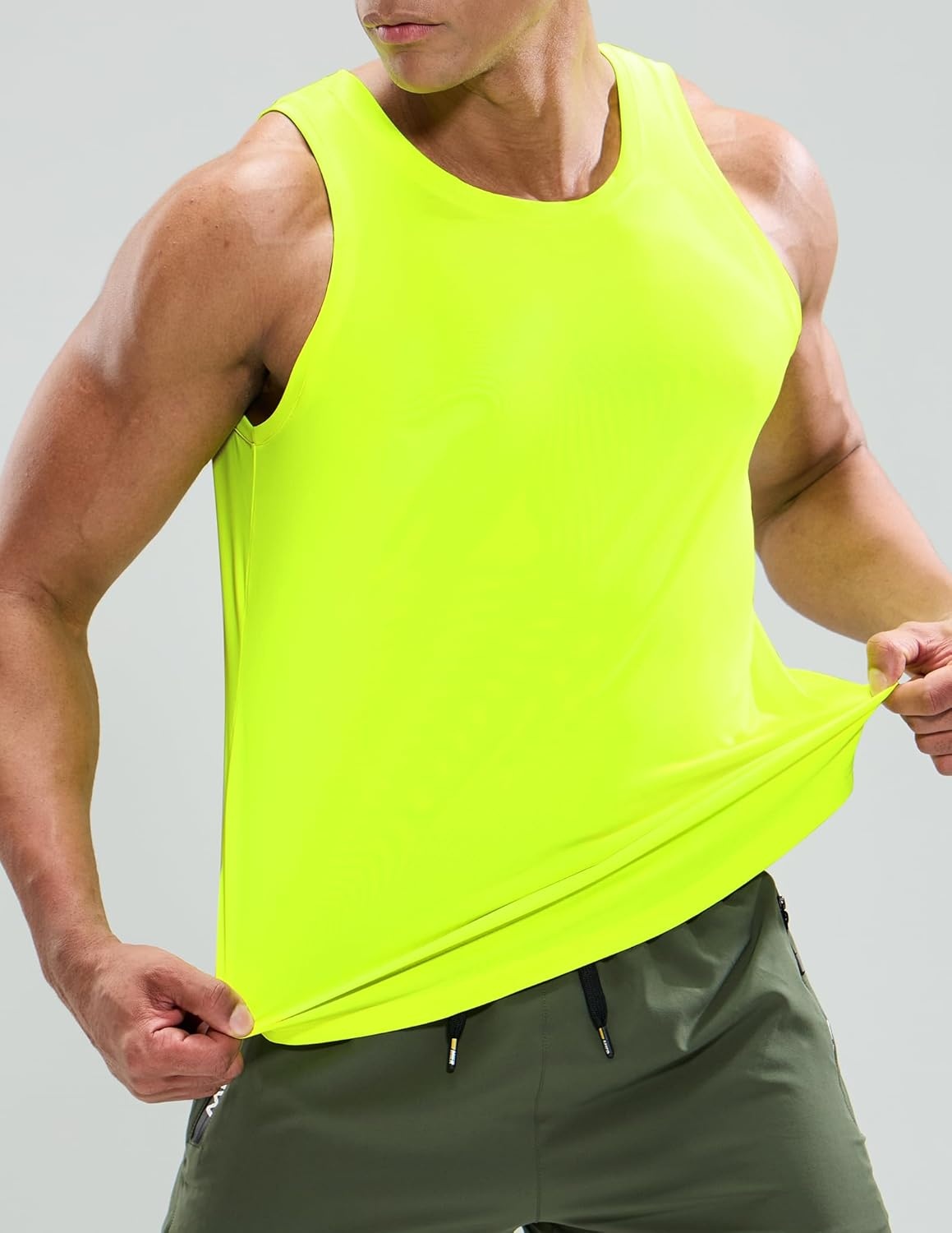 image:imageMIER Mens Tank Tops Workout Sleeveless Tee Shirts Muscle Athletic Gym Running Beach Tanks for Men Quick DryLemon Green