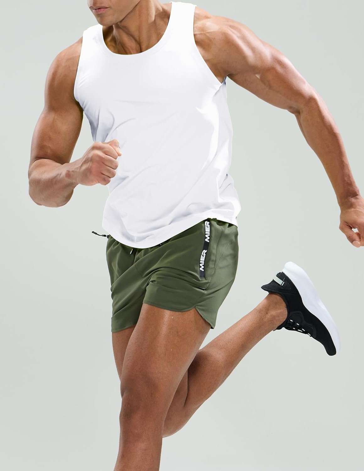 image:imageMIER Mens Tank Tops Workout Sleeveless Tee Shirts Muscle Athletic Gym Running Beach Tanks for Men Quick DryWhite