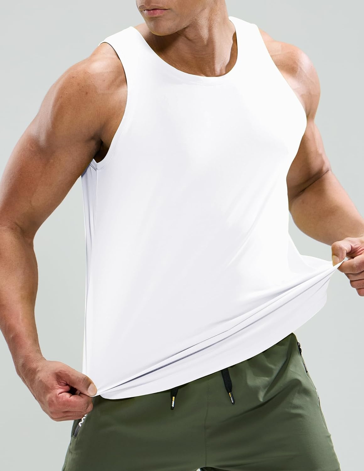 image:imageMIER Mens Tank Tops Workout Sleeveless Tee Shirts Muscle Athletic Gym Running Beach Tanks for Men Quick DryWhite