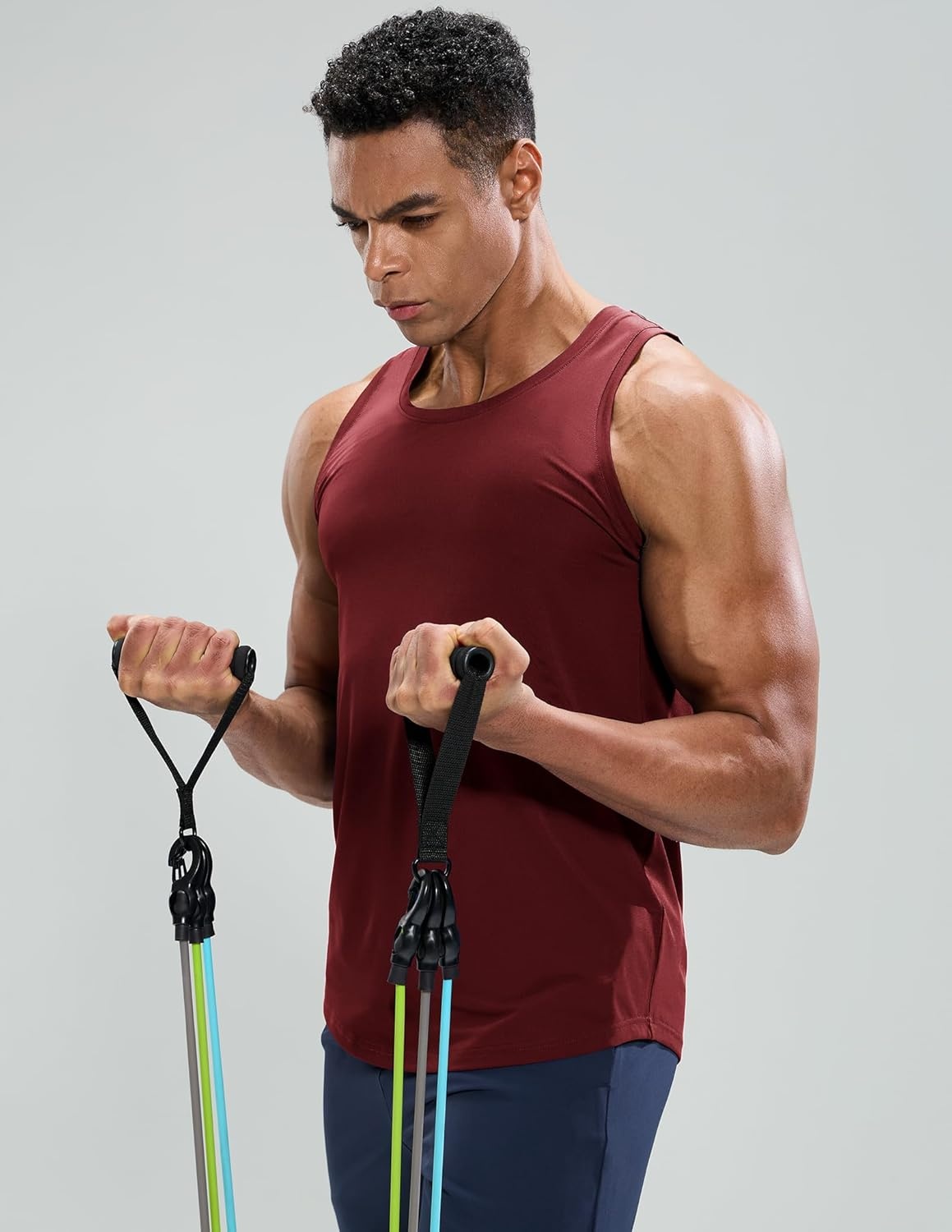 image:imageMIER Mens Tank Tops Workout Sleeveless Tee Shirts Muscle Athletic Gym Running Beach Tanks for Men Quick DryWine