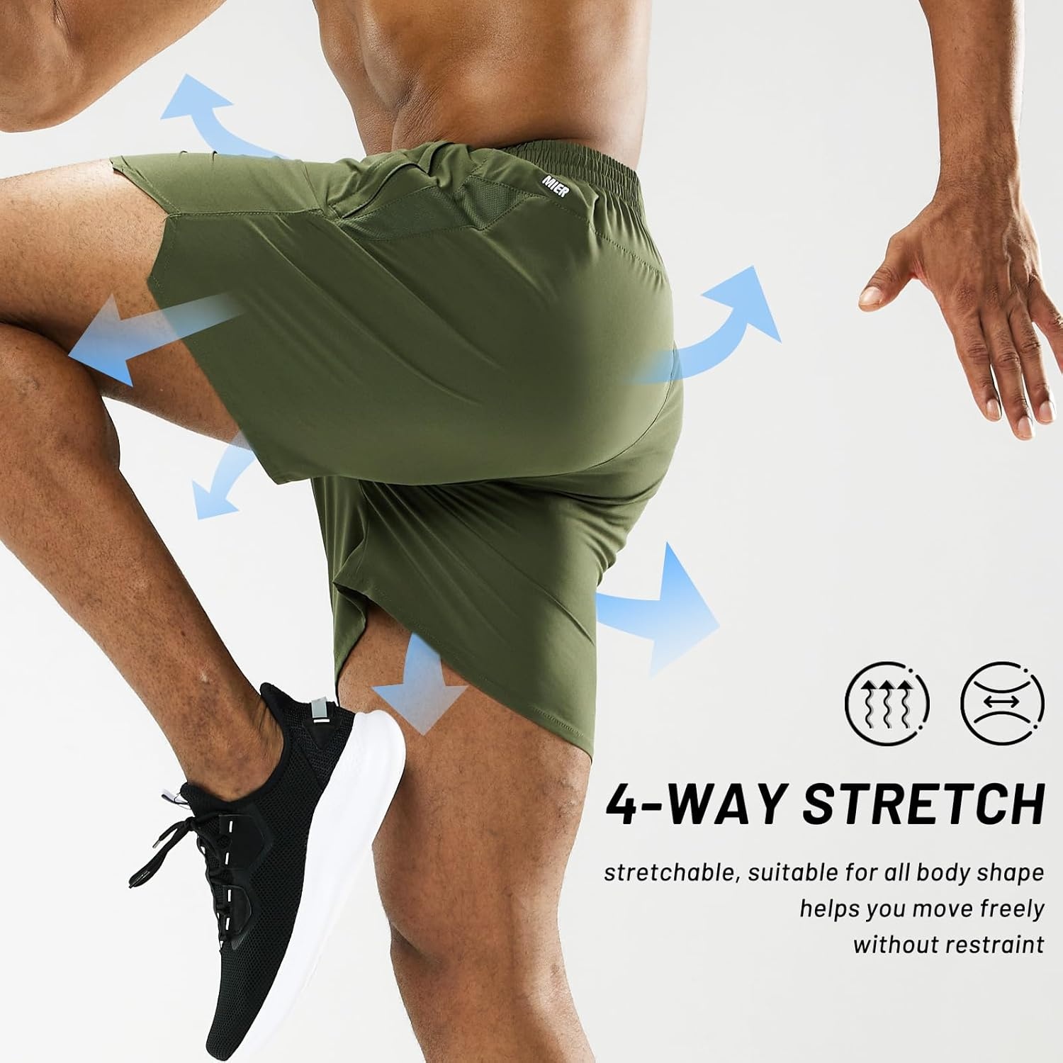 image:imageMIER Mens Workout Running Shorts Quick Dry Active 5 Inches Shorts with Pockets Lightweight BreathableArmy Green With Zipper
