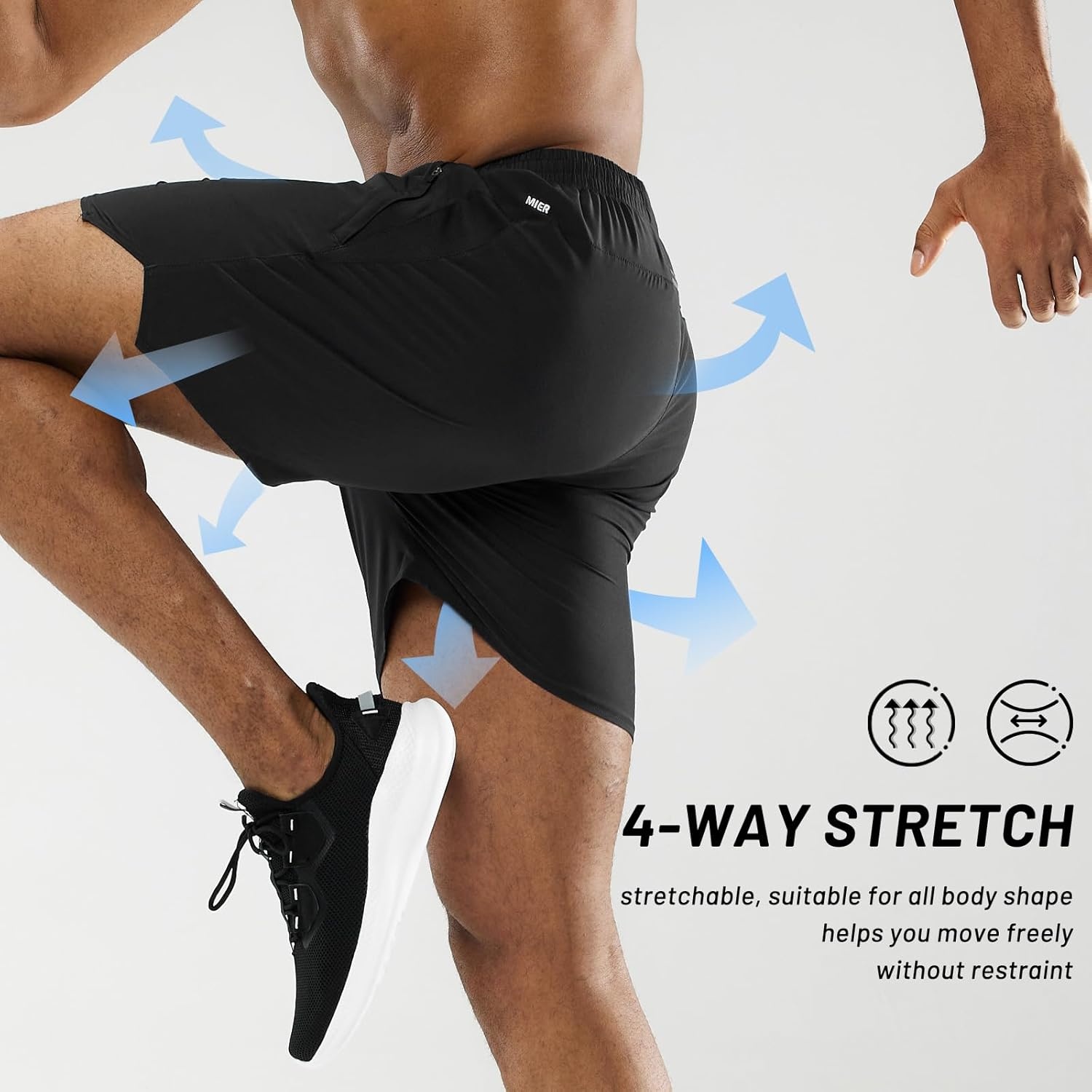 image:imageMIER Mens Workout Running Shorts Quick Dry Active 5 Inches Shorts with Pockets Lightweight BreathableBlack With Zipper