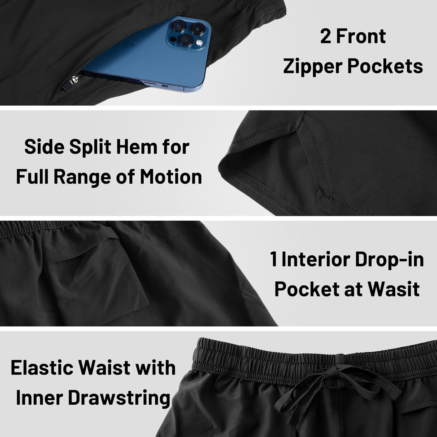 image:imageMIER Mens Workout Running Shorts Quick Dry Active 5 Inches Shorts with Pockets Lightweight BreathableBlack With Zipper