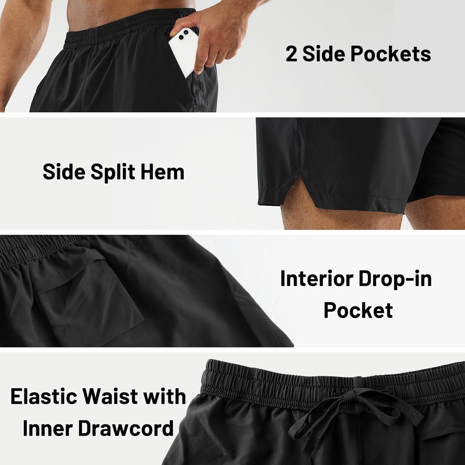 image:imageMIER Mens Workout Running Shorts Quick Dry Active 5 Inches Shorts with Pockets Lightweight BreathableBlack Without Zipper