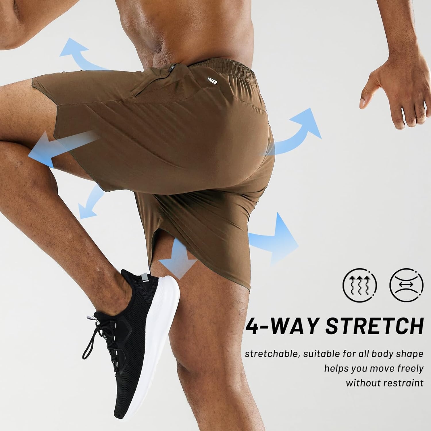 image:imageMIER Mens Workout Running Shorts Quick Dry Active 5 Inches Shorts with Pockets Lightweight BreathableBrown With Zipper