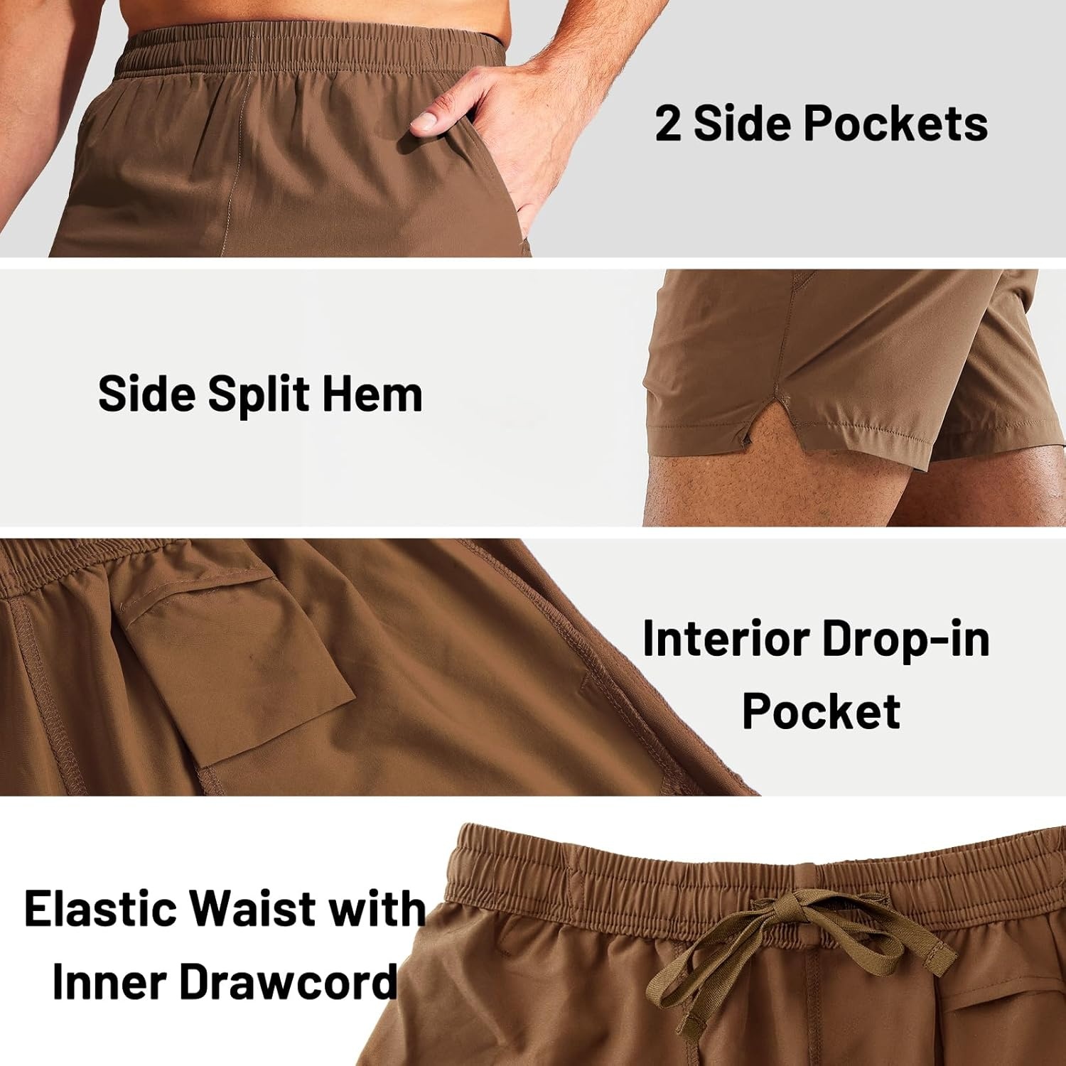 image:imageMIER Mens Workout Running Shorts Quick Dry Active 5 Inches Shorts with Pockets Lightweight BreathableBrown Without Zipper