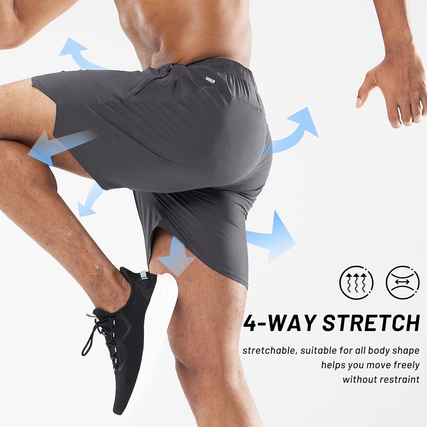 image:imageMIER Mens Workout Running Shorts Quick Dry Active 5 Inches Shorts with Pockets Lightweight BreathableDark Grey With Zipper