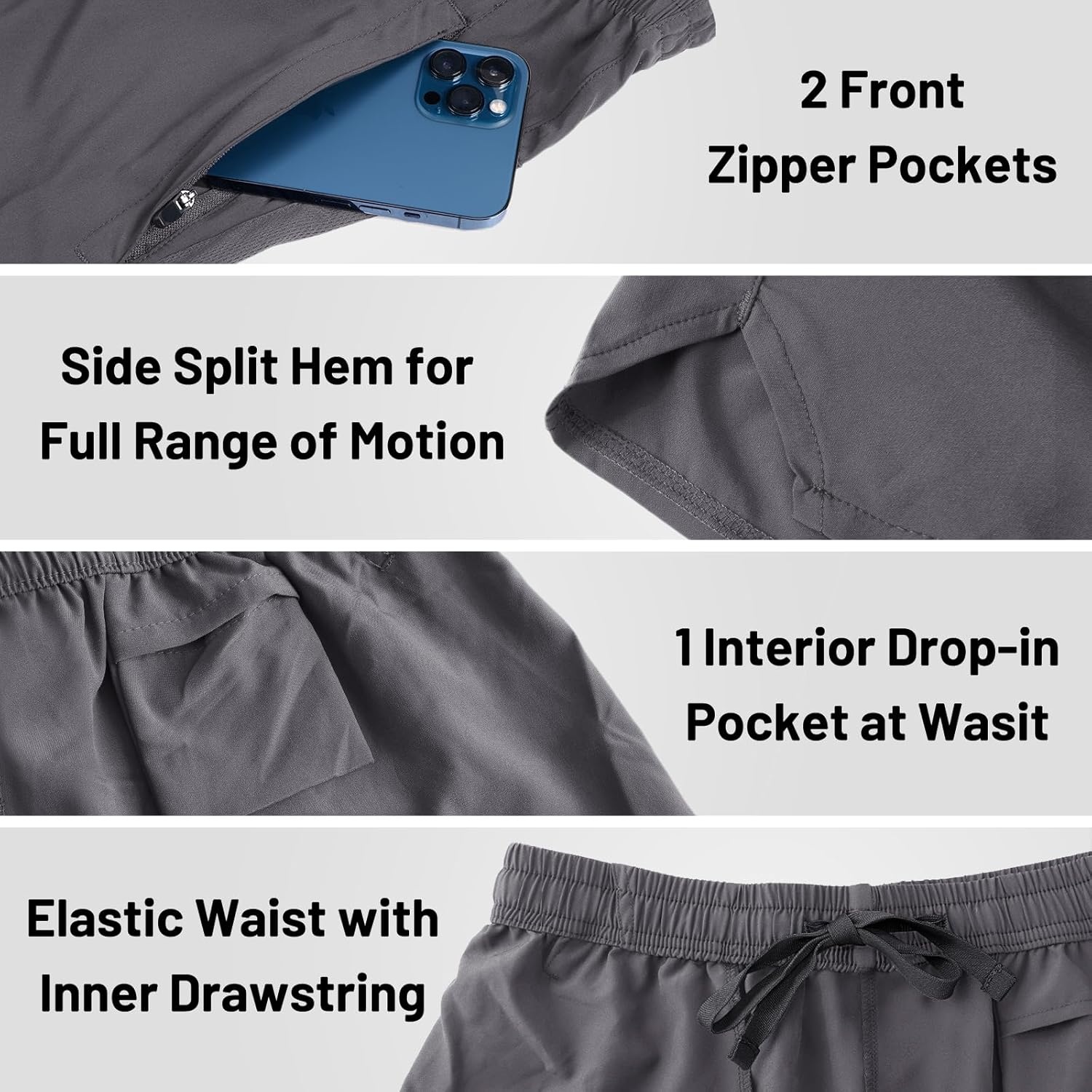image:imageMIER Mens Workout Running Shorts Quick Dry Active 5 Inches Shorts with Pockets Lightweight BreathableDark Grey With Zipper