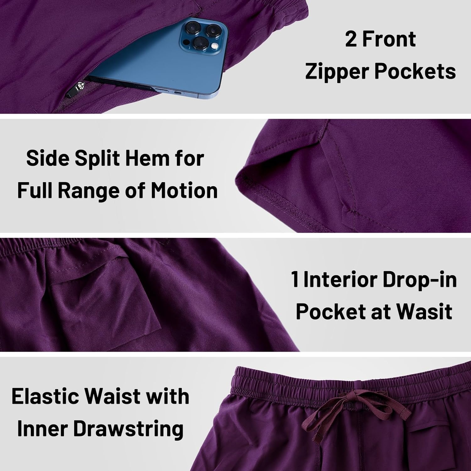 image:imageMIER Mens Workout Running Shorts Quick Dry Active 5 Inches Shorts with Pockets Lightweight BreathableDark Purple With Zipper