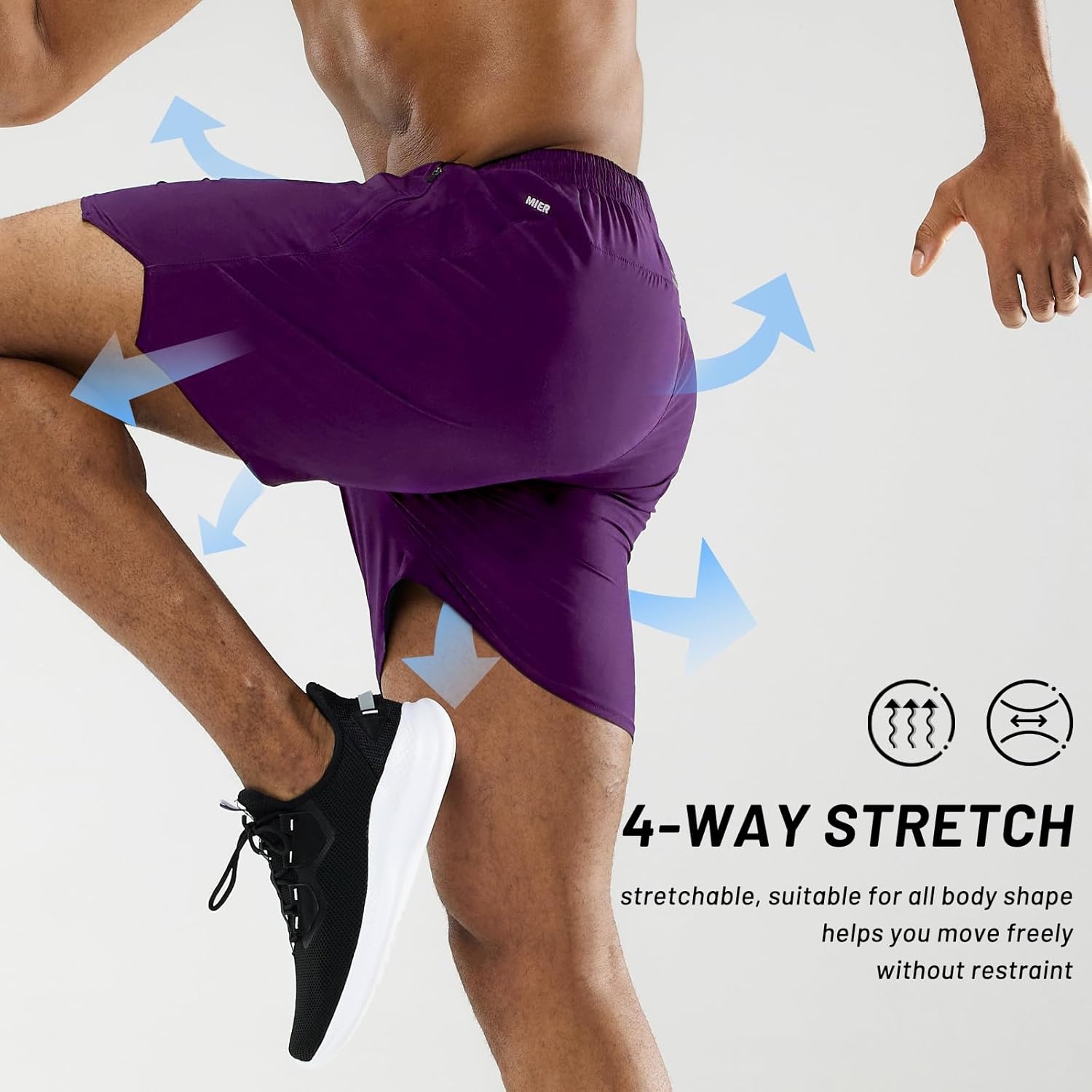 image:imageMIER Mens Workout Running Shorts Quick Dry Active 5 Inches Shorts with Pockets Lightweight BreathableDark Purple With Zipper