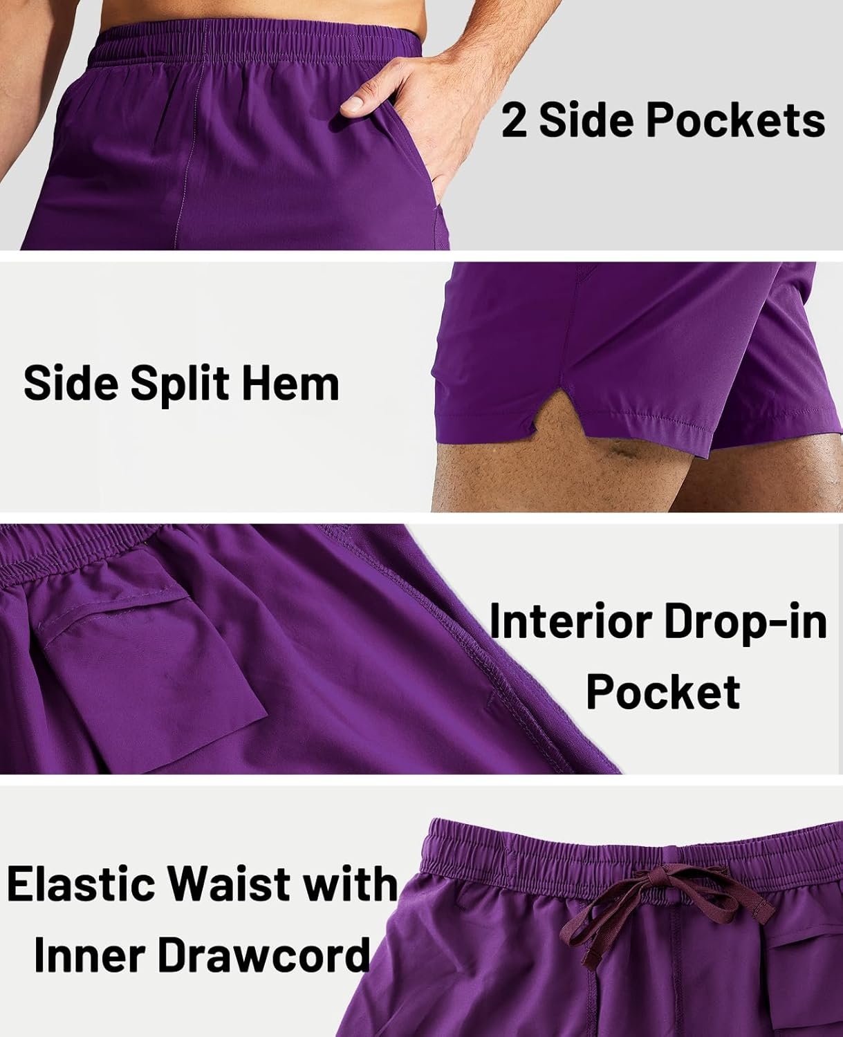 image:imageMIER Mens Workout Running Shorts Quick Dry Active 5 Inches Shorts with Pockets Lightweight BreathableDark Purple Without Zipper
