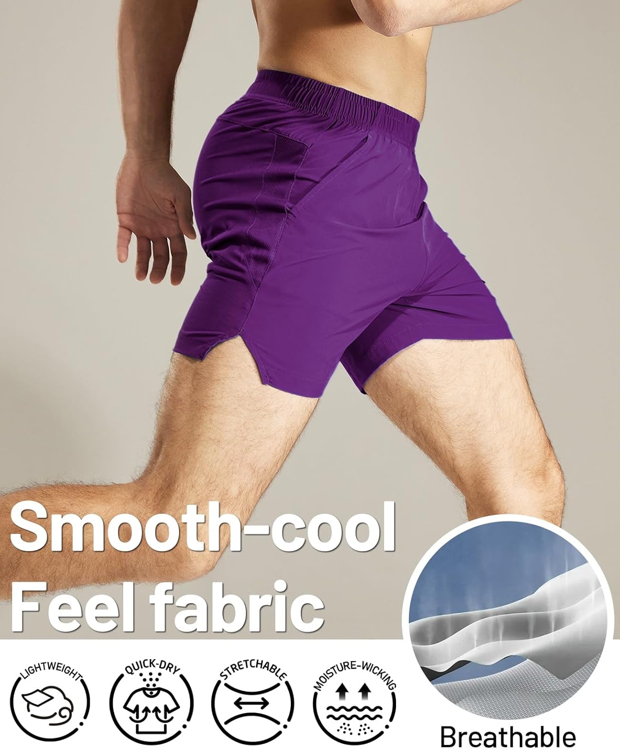 image:imageMIER Mens Workout Running Shorts Quick Dry Active 5 Inches Shorts with Pockets Lightweight BreathableDark Purple Without Zipper