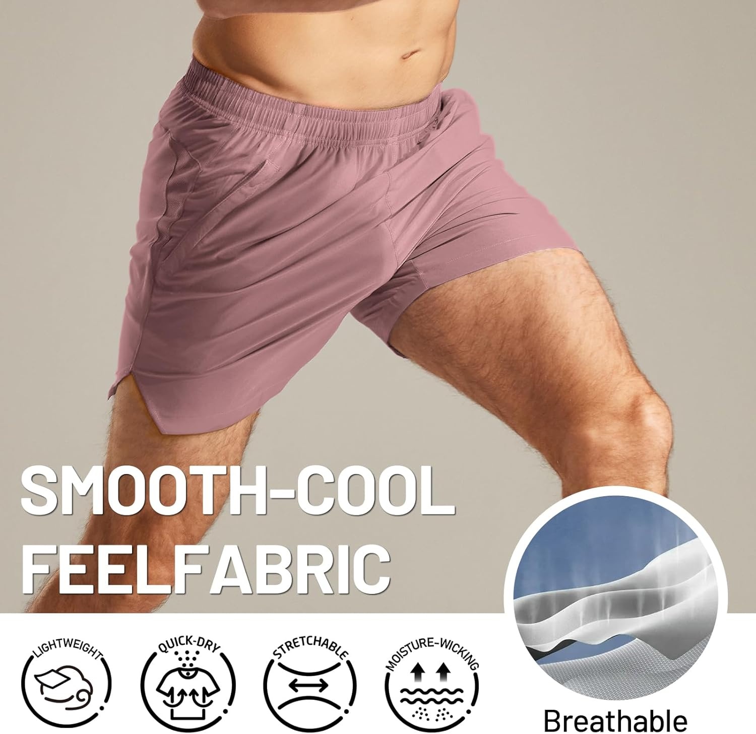 image:imageMIER Mens Workout Running Shorts Quick Dry Active 5 Inches Shorts with Pockets Lightweight BreathableDusty Pink With Zipper