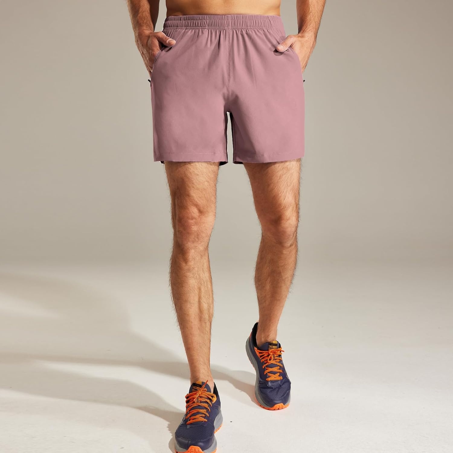 image:imageMIER Mens Workout Running Shorts Quick Dry Active 5 Inches Shorts with Pockets Lightweight BreathableDusty Pink With Zipper