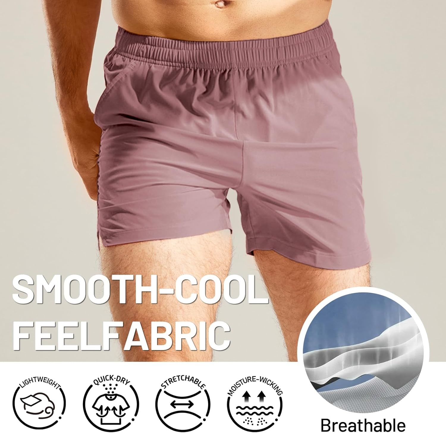 image:imageMIER Mens Workout Running Shorts Quick Dry Active 5 Inches Shorts with Pockets Lightweight BreathableDusty Pink Without Zipper